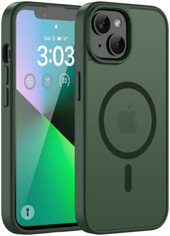 ORDA Magnetische für iPhone 13 / iPhone 14 Hülle, Grün | Kompatibel mit MagSafe, Durchscheinend Rückseite, Matt Handyhülle, Stoßfest Kratzfeste Schutzhülle