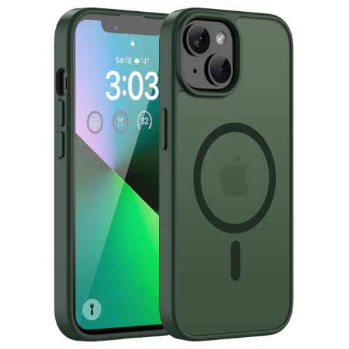 ORDA Magnetisch Hülle für iPhone 13 Mini 5 4 Zoll Kompatibel mit MagSafe Transluzente Matt Rückseite Kameraschutz Stoßfest Handyhülle für iPhone 13 Mini Grün