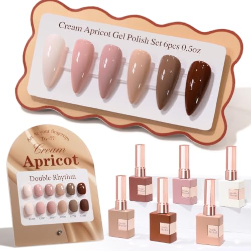 Double Rhythm 6 Pcs 15 ML Gel Polish Set Same Color Same Bottle Soak Off Gel Polish Kit Nail Art Manicure Salon DIY at Home for Women (Peach Nude Cream Taupe Tan Brown-T6-77)