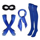 Halloween Costume Accessory Set - Sailor Costume Blue Accessories 4 Pcs Include Socks, Gloves, Scarf, Black Eye Mask for Women Men Halloween Cosplay Theme Party