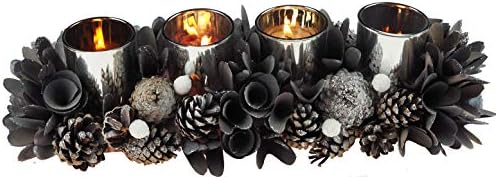 38cm Christmas Grey & Silver Table Centre Piece - 4 Candle Holder Decoration