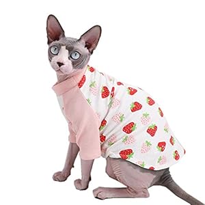 Sphynx Hairless Cat Cute Breathable Summer Cotton T-Shirts Milk Bottle Pattern Pet Clothes,Round Collar Vest Kitten Shirts Sleeveless, Cats & Small Dogs Apparel (L (6-8.8 lbs), Strawberry)