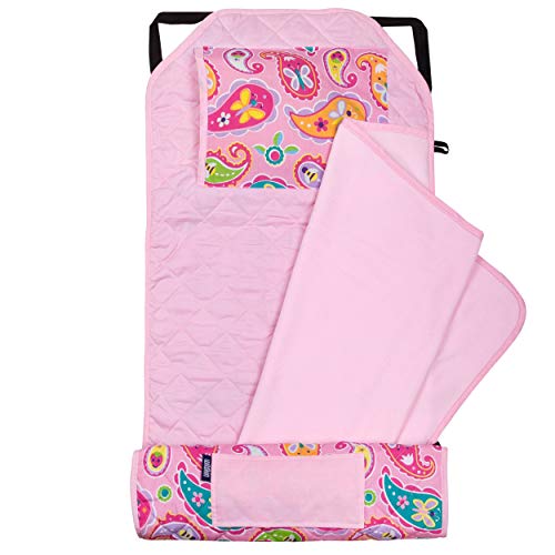 Image of Wildkin Modern Kids Nap Mat with Pillow for Girls - Soft & Cozy Cotton Blend, Elastic Straps, Toddler Sleep Mat for Daycare, Preschool, Kindergarten & Travel, Ages 3-7, Machine Washable - Paisley