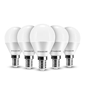 Stanbow Ledlamp, E14, warmwit, 5 W, vervangt 40 W gloeilamp, druppelvorm P45 lamp, 270 ° stralingshoek, CRI>80, 400 lumen 3000 Kelvin warm wit, 220-240 V AC, 5 stuks [energieklasse A+]