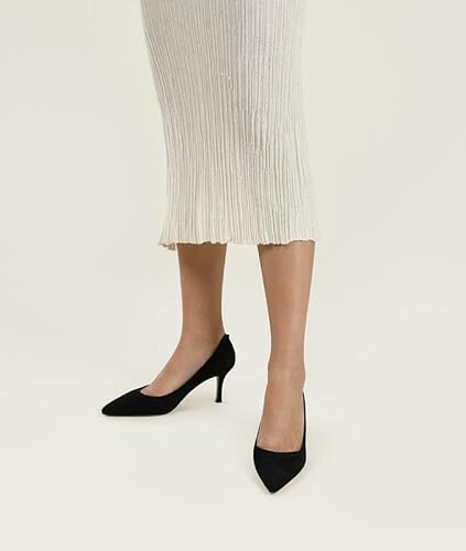 7Or9 Black Heels For Women Classic Pointed Toe Low Chunky Heels Pump Dressy Air-Touch Foam Shoes - 2.75 Inch #TOP4