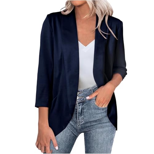 Women's 3/4 Length Sleeve Blazers Lightweight Casual Dressy Shawl Neck Open Front Cardigan Jacket Office Work Suits