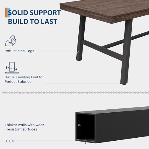 Image of GarveeHome Industrial Dining Table for 6-8 People, 78.7 inch Long Kitchen Table with Sturdy Metal Frame, Rectangular Counter for Dinner, Kitchen, Dining Room (Rustic Birch, 79 inch Non-extendable)