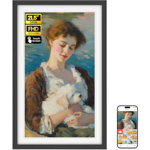 BIGASUO 21.5 Large Digital Picture Frame 64GB Frameo Digital Photo Frames WiFi with 1920x1080 FHD IPS Touch Screen Share Photos/Videos Via Frameo App/USB/SD Photo Gifts for Parent and Grandparent