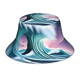 WHJSSF Sombrero reflectante con imagen de tsunami para hombres y mujeres para viajes, camping, actividades al aire libre, color negro