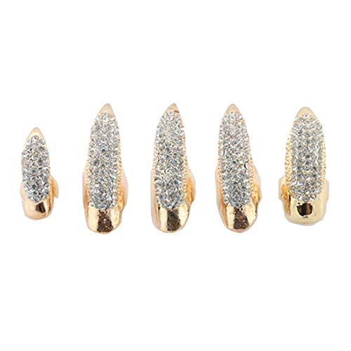 Mens Gothic Full Finger Rings Retro Punk Rock False Nail Finger Claw Eagle Claw Womens Jewelry Alloy Rhinestone Fingertip Claw for Cosplay Party Halloween Activity (5PCS/Gold) - Thumbnail 4