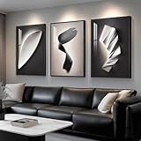 Large Framed Modern Wall Art 3 Piece Set, Black and White Abstract Paintings Artwork Decor, Contemporary Geometric Luxury Bright Style Pictures Prints for Living Room Hallway and Office 24x36 Inch