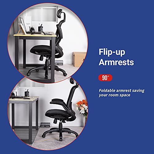 Office Chair Desk Chair Computer Chair Ergonomic Rolling Swivel Mesh Chair Lumbar Support Headrest Flip-Up Arms High Back Adjustable Chair For Women& Men,Black #TOP2
