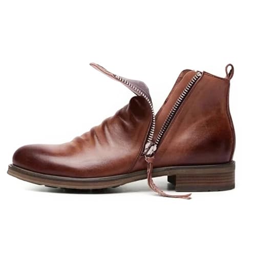 Men's Genuine Leather Pointed Toe Block Heels Chelsea Ankle Boots with Side Zipper Chunky heels Business Dress Chukka Boots Comfort Non Slip Booties2