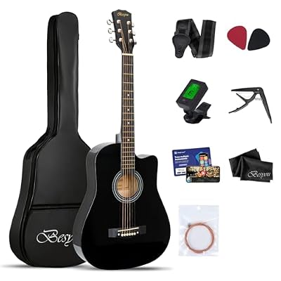 38"inch Acoustic Guitar Beginner Kits, Cutaway Wood Acustica Guitarra for Beginners Adults with Online Lesson,Gig Bag,Picks,Steel Strings Strap with Picks Holder
