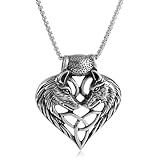 TURTLEDOVE Viking Celtic Wolf Necklace - Stainless Steel Wolf Couple Trinity Triquetra Heart Pendant - Irish Lucky Trendy Jewelry
