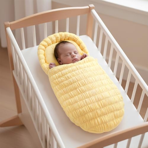 Image of StarAndDaisy Baby Sleeping Bag for Newborn Boy & Girl /Baby Bedding Set for Newborn /Organic Premium Cotton and Comfortable for 0-12 Months /Foldable & Washable Cotton Design -Lemon