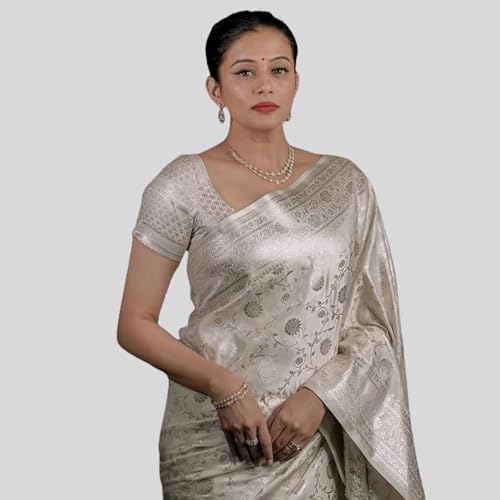 Image of Women's Floral Pattern Banarasi Soft Silk Saree with Unstitched Blouse Piece and Jacquard Weave Type
