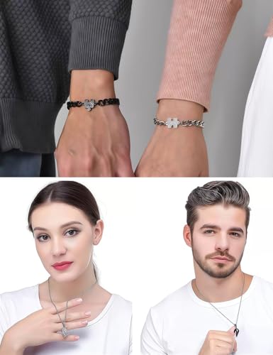 MIFXI 2sets Couples Matching His and Hers Heart Pendant Bracelets Necklaces4