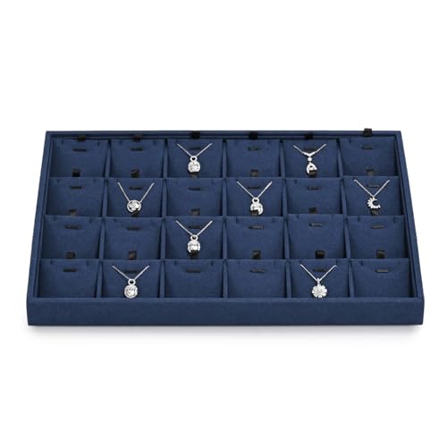 24 Grids Microfibrt Necklace Tray Jewelry Display Tray Necklace Holder Display Trays for Drawers With Removable Jewelery Cards Necklace Pendant Bracelet Storage Tray (Beige)
