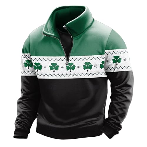 DASONLUE St Patrick's Day Felpa da uomo Loose 1/4 Zipper Maglione irlandese con scollo a V, a maniche lunghe, stampa festiva, alla moda, con colletto alto, a maniche lunghe, Nero , M