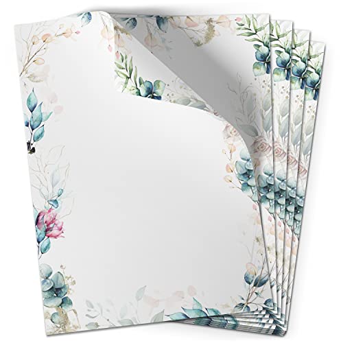 50 Blatt Briefpapier (A4) | Moderne Blumen Komposition | Motivpapier | edles Design Papier | beidseitig bedruckt | Bastelpapier Speisekarten Briefe | 90 g/m²