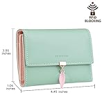 FT FUNTOR RFID Wallets for Women, Leaf Card Holder Trifold Ladies Wallets Coins Zipper Pocket with ID Window Green - Image 3