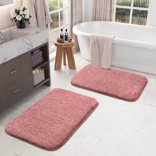 Image of LUXE HOME INTERNATIONAL Bath Mat Super Soft Ultra Absorbent Rectangular Mat Microfibre 3200 GSM Door Mat For HOME /Kitchen /Bathroom /Bedroom /Kid'S Room Floor Mat (40X60 Cm) Pack Of 2, Pink
