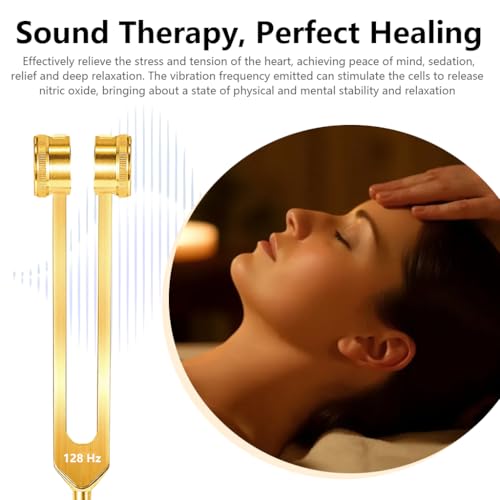 Image of HASTHIP 128Hz Aluminum Alloy Tuning Fork Set with Rubber Hammer, Wrench and Storage Pouch for Sound Therapy, Medical Hearing Tests, Acoustic Calibration and Energy Healing Applications