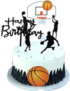 Basketball Theme Cake Topper, Basketball Cake Toppers for Boys Basketball Cake Decorations, Basketball Party Decorations Cupcake Toppers for Kids Men Sports