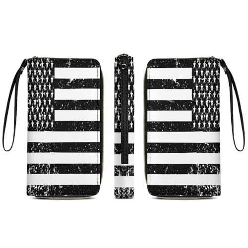Black American Flag Wallet Wristlet Zipper Purse with Hand Strap Travel Credit Card Holder for Adult Daily Use Gifts4
