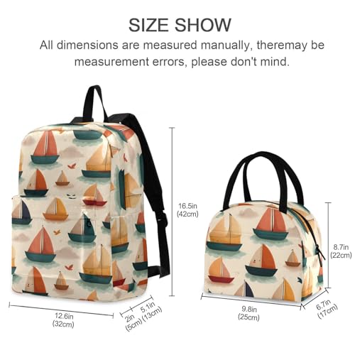 Anime Boats Print Backpack Set with Lunch Bag, Large Capacity Travel Backpacks and Lunch Box Insulated for Commute Hiking Picnic2