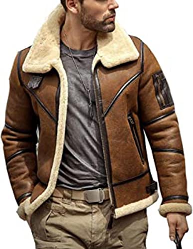 Mens Shearling B3 Bomber Flight Sheepskin Aviator Winter Coat Leather Jacket2