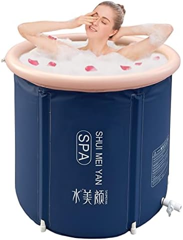 Portable Bathtub Foldable, Bath Tub with Freestanding Shower Stall, Adult Bathroom Foldable Tub for Small Space Hot Bath Ice Bath Spa Tub Adult size Large size (33.5 x 29.5 x 29.5 inches, Navy))