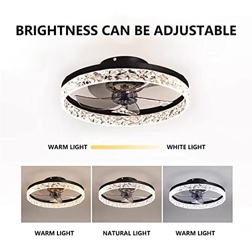 Chitbit 19.7" Ceiling Fan With Lights Remote Control,Dimmable Enclose Bladeless Ceiling Fan,Multi Speed And Timing Indoor Modern Flush Mount Low Profile Fan Black #TOP2