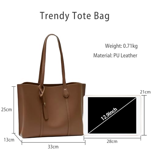Bolso tote grande para mujer de cuero PU marrón miniatura 4