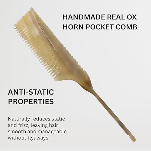 Peine natural de cuerno de buey anti-estático doble cara miniatura 4