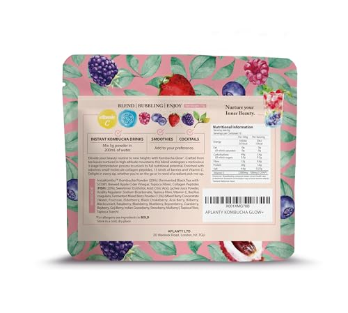 Aplanty® Sparkling Kombucha Glow+ / on-the-go powder drink/Live Cultures/Low Calories/Low Sugar/Gut Health/Type 1 hydrolysed marine collagen peptide/Skin, Nail, Hair/ 5g x15 servings - Image 3