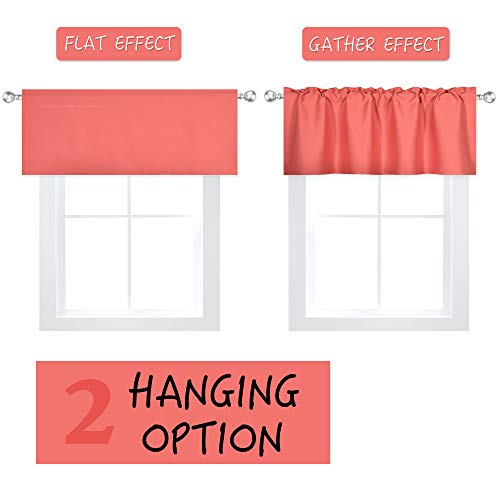 Decovsun Coral Valance For Windows 42X18 Inch Solid Thermal Insulated Blackout Rod Pocket Kitchen Valance For Bathroom Living Room 1 Panel #TOP5
