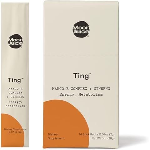 Moon Juice - Ting Mango Vitamin B Complex + Ginseng Supplement - Sticks (14 Servings) - Caffeine Free Energy, Metabolism & Mood - Organic Tulsi & Guava - 3rd Party Tested - Vegan & Non GMO - 0.14oz Cover