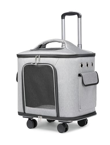 ペットキャリーカート キャスター付き 2way 折りたたみ可能, 小型犬・猫用 ソフトクレート, マット付き, 散歩・通院用 (グレー, 45長さ x 34幅 x 48高さ cm)