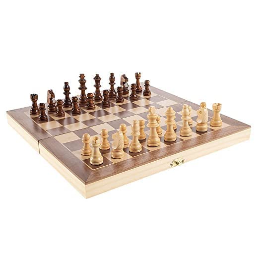 RKZ® Foldable Wooden Chess Board Set with 32 Wooden Chess Coins | Folding Chess Board with Wood Pawns (B0C6YP9JBT) Amazon Price History, Amazon Price Tracker