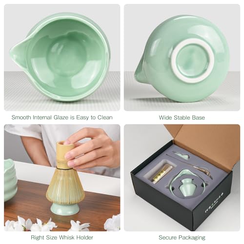 Matcha Besen Set Matcha Kit: 7 Stück Matcha Set mit Matcha Schale, Matcha Besen, Matcha Besenhalter, Schaufel, Sieb, Japanische Teezeremonie, Matcha Tea Set, Geschenk für Matcha Teeliebhaber (Grün)