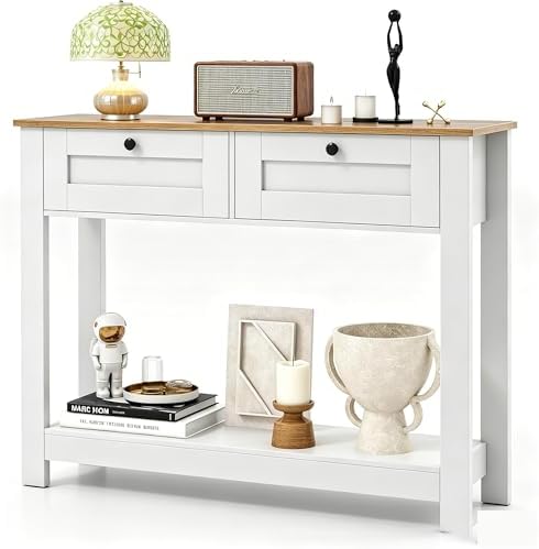 LIFEZEAL Mesita Auxiliar Rectangular de Madera, con Dos Estantes ...