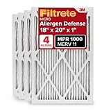 Filtrete 18x20x1 AC Furnace Air Filter, MERV 11, MPR 1000, Micro Allergen Defense, 3-Month Pleated 1-Inch Electrostatic Air Cleaning Filter, 4 Pack (Actual Size 17.81 x 19.81 x 0.81 in)
