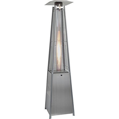 Hanover Outdoor 42,000 BTU Propane Pyramid Patio Heater 7 Feet Tall with Wheels, Battery Ignition Start, and Adjustable Temperature for Backyard Events and Outdoor Entertaining, Stainless Steel