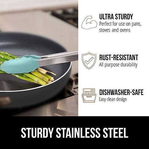 image for GORILLA GRIP Stainless Steel Heat Resistant Kitchen Tongs for Cooking,