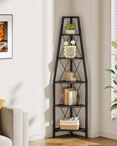 CHOEZON 5-Tier Corner Shelf, Corner Bookshelf, Ladder Shelf, Floor Standing