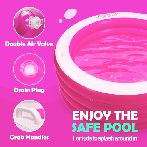Biange Blow Up Pool, 72\" X 30\" Deep Round Inflatable Swimming Adult Pool, Backyard Inflatable Pool for Kids Swimming, Pink