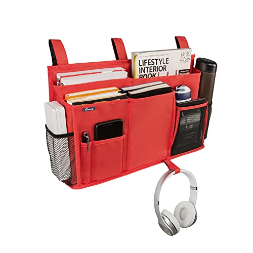 Image of Surblue Caddy Hanging Organizer Bedside Storage Bag for Bed Side Hanging Storage, Bunk and Hospital Beds (Red)
