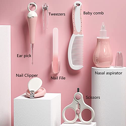 VolksRose-Baby-Grooming-Kit-7-in-1-Baby-Safety-Care-Kit-with-Baby-Comb-Nail-Clipper-Nail-File-Earpick-Scissors-Tweezers-etc-Nursery-Health-Care-Set-for-Newborns-Infant-Boys-Girls-Pink